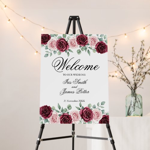 Tropical Burgundy Blush Bridal Shower Welcome Foam Board
