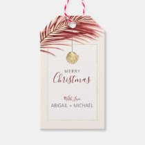 Tropical Burgundy &amp; Gold Palm Tree Christmas Gift Tags