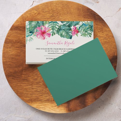 Tropical Business Cards with Watercolor Hibiscus