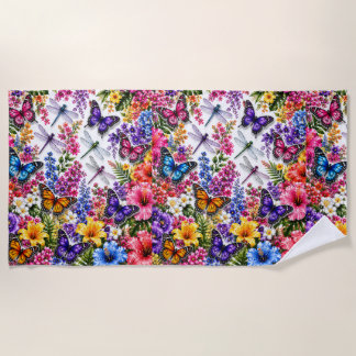 Tropical Butterflies and Flowers Summer Beach Towel