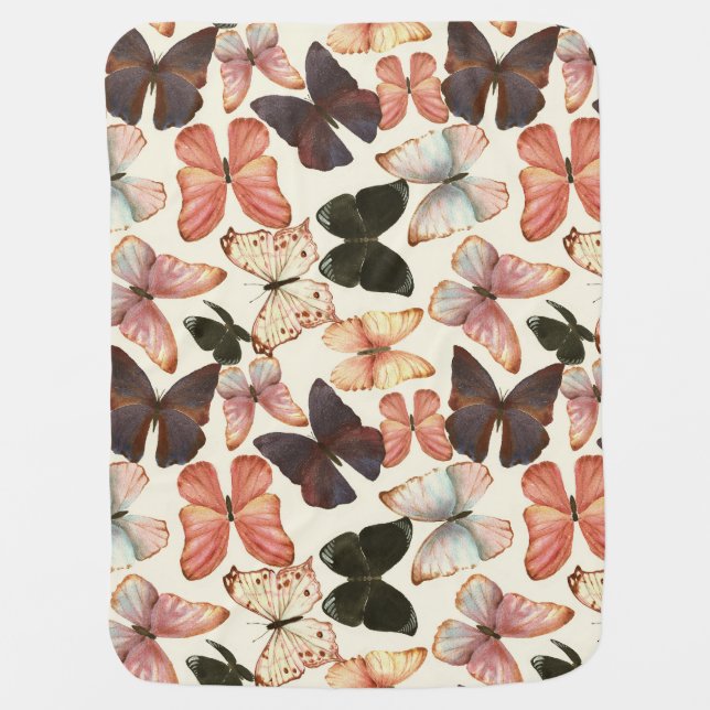 Tropical Butterflies: Watercolor Seamless Pattern. Baby Blanket (Front)