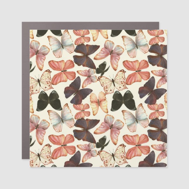 Tropical Butterflies: Watercolor Seamless Pattern. Car Magnet (Front)