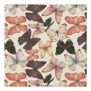 Tropical Butterflies: Watercolor Seamless Pattern. Faux Canvas Print