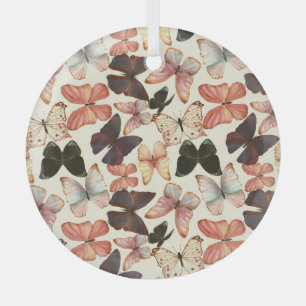 Tropical Butterflies: Watercolor Seamless Pattern. Glass Ornament