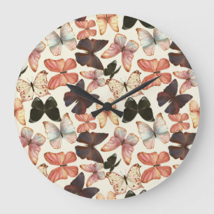 Tropical Butterflies: Watercolor Seamless Pattern. Large Clock