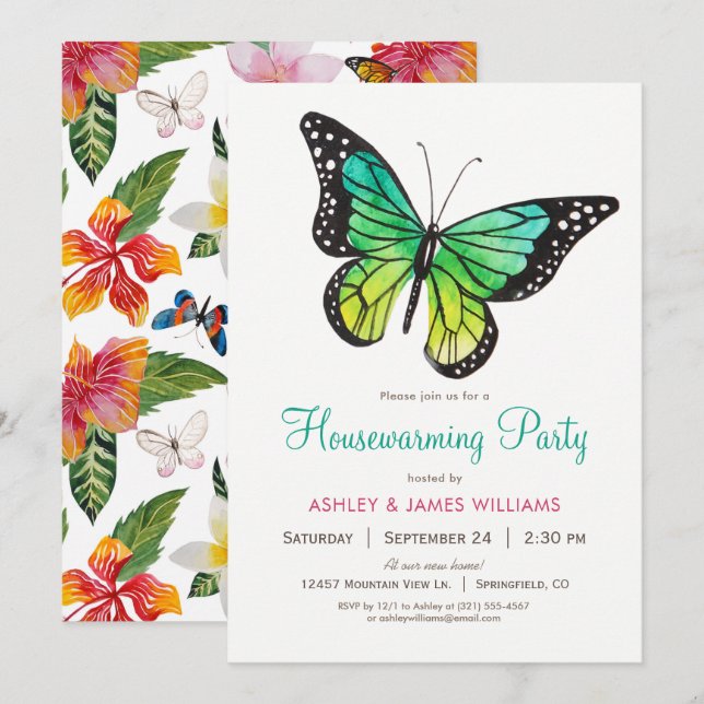 Tropical Butterfly Housewarming Party Invitation (Front/Back)