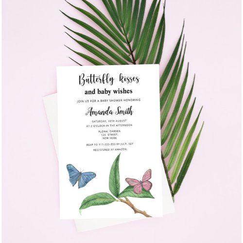 Tropical Butterfly kisses baby shower Invitation