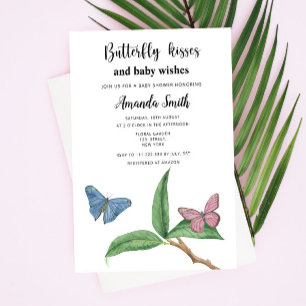 Tropical Butterfly kisses baby shower Invitation