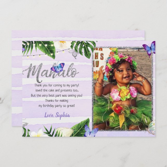 Tropical Butterfly Mahalo Thank You Card (Front/Back)