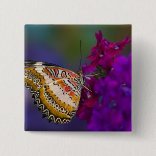 Tropical Butterfly on Purple Flowers Button