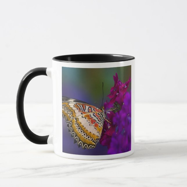 Tropical Butterfly on Purple Flowers Mug (Left)