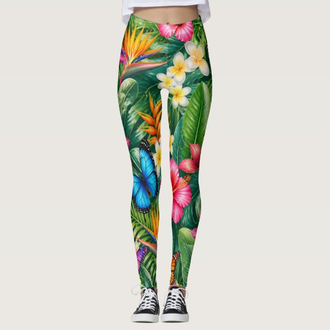 Tropical Butterfly Pattern Leggings (Front)