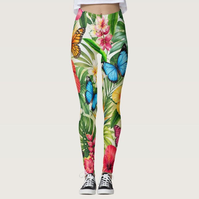 Tropical Butterfly Pattern Leggings (Front)