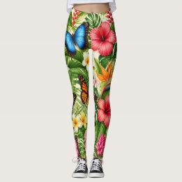 Tropical Butterfly Pattern Leggings