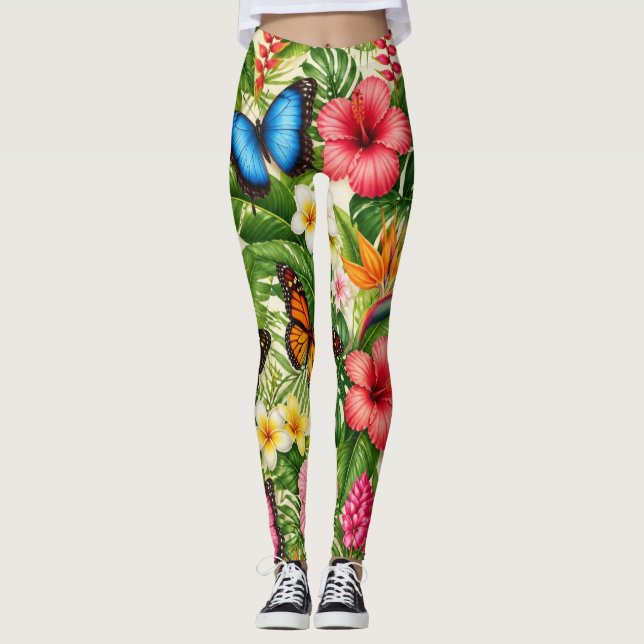 Tropical Butterfly Pattern Leggings (Front)