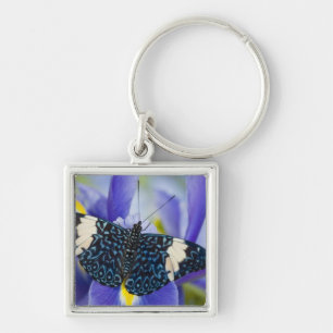 Tropical Butterfly Purple Iris Keychain