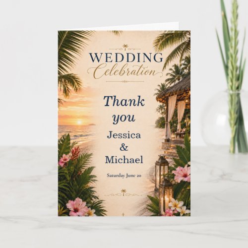 Tropical Cabana Wedding Thank You Card
