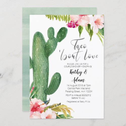 Tropical Cactus Taco about Love COUPLES SHOWER Invitation