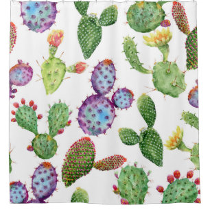 Tropical Cactus: Watercolor Seamless Pattern Shower Curtain