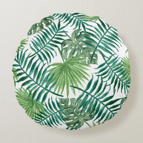 Tropical California Gifts Summer Palm Leaf Pattern Round Pillow