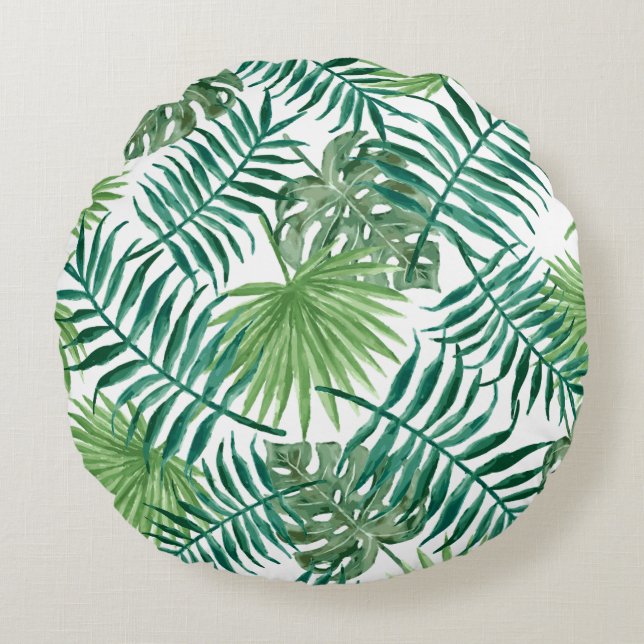 Tropical California Gifts Summer Palm Leaf Pattern Round Pillow (Front)