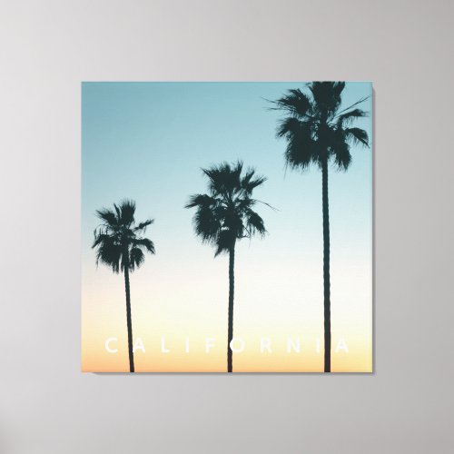 Tropical California Sunset Teal  Orange Palm Tree Canvas Print