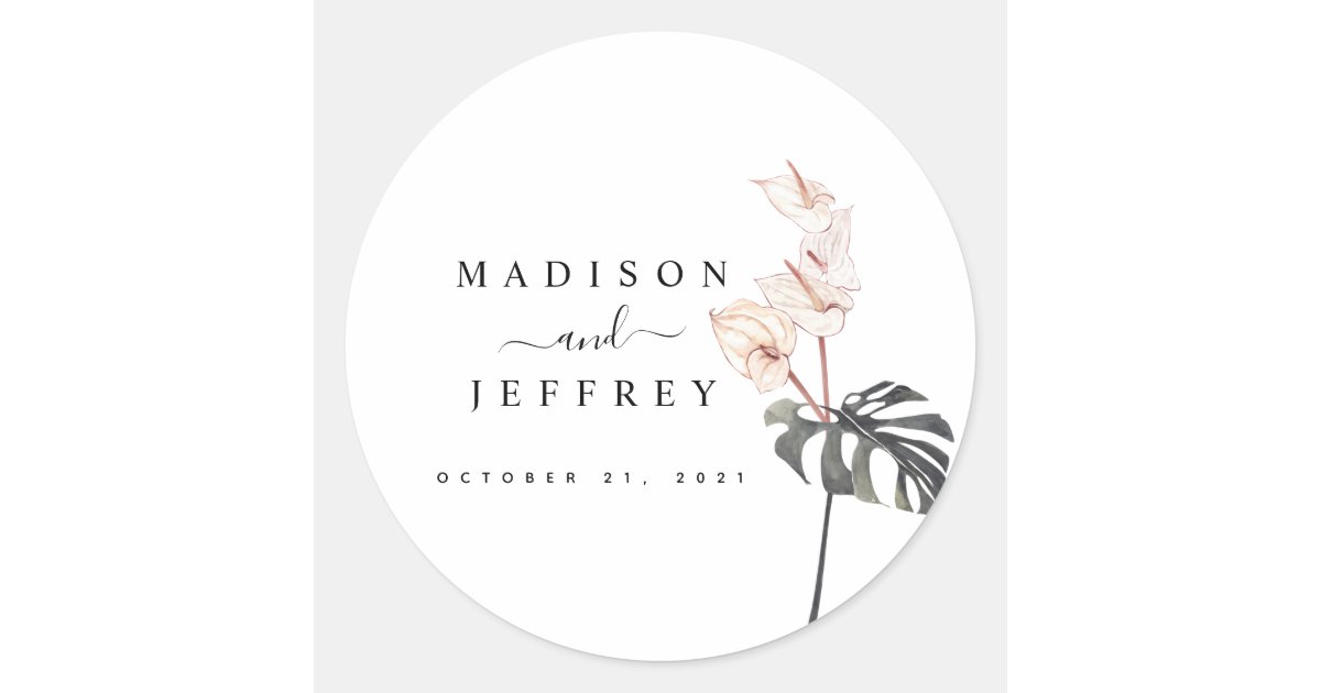 Tropical Calla Lily Minimalist Wedding Classic Round Sticker | Zazzle