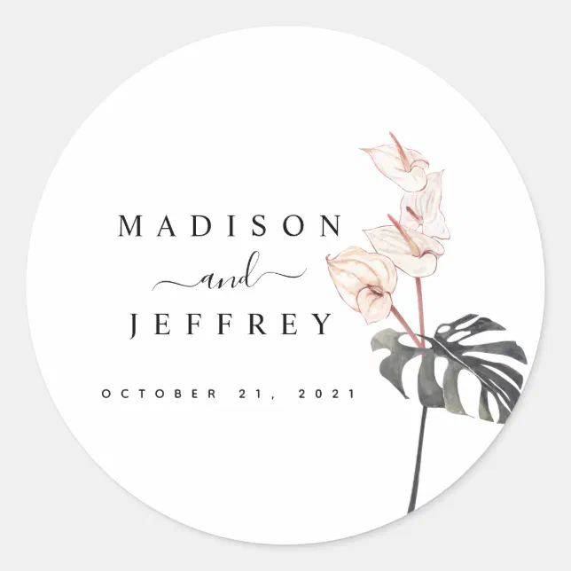 Tropical Calla Lily Minimalist Wedding Classic Round Sticker | Zazzle