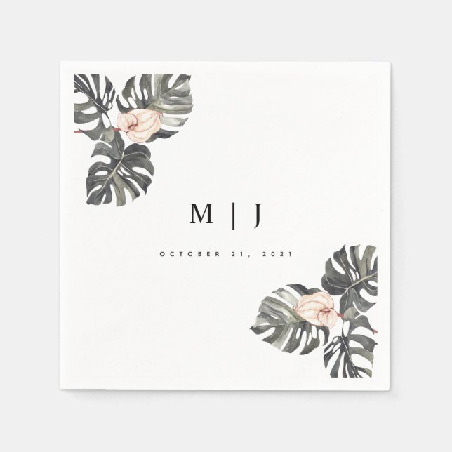 Tropical Calla Lily Minimalist Wedding Cocktail Napkins (Front)
