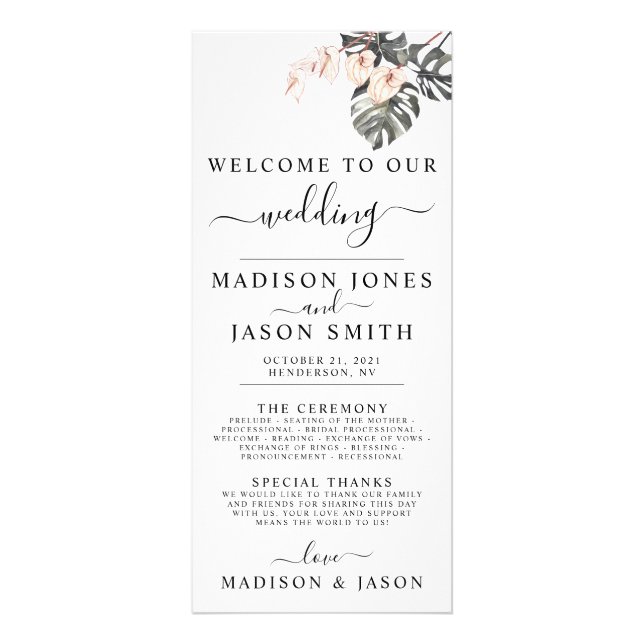 Tropical Calla Lily  Minimalist Wedding Program (Front)