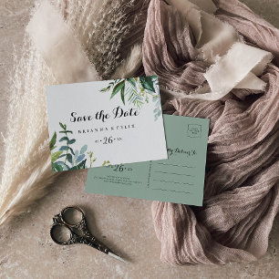 Tropical Calligraphy Horizontal Save the Date Postcard