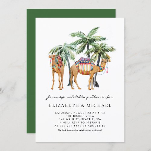 Tropical Camels Palm Trees Desert Wedding Shower Invitation