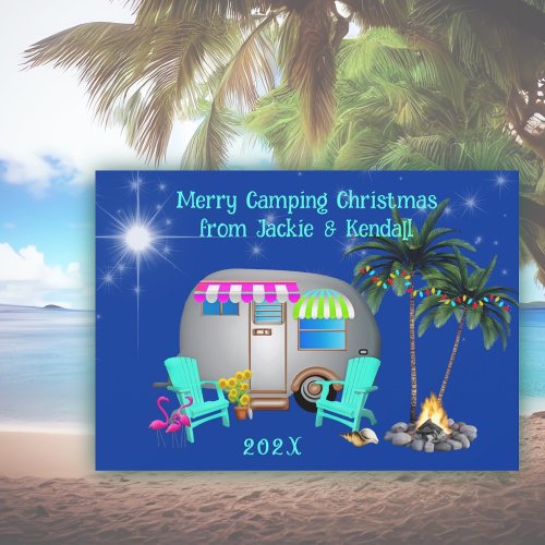 Tropical Camping Christmas Silver Trailer Cards