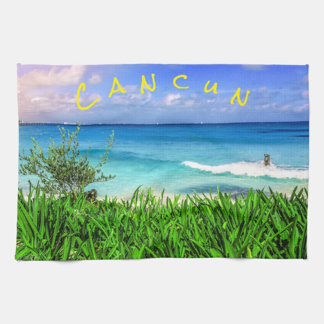 Tropical Cancun Mexico Beach Sea Paradise Kitchen Towel (Horizontal)