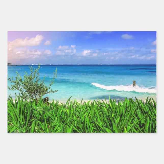 Tropical Cancun Mexico Beach Sea Paradise Wrapping Paper Sheets (Front)