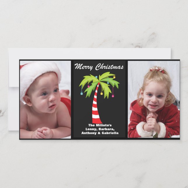 Tropical Candy Cane Palm Tree Photo Christmas Card (Front)