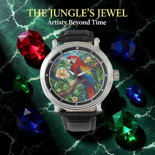 Tropical Canopy Time" - Stained Glass Parrot  Watch