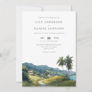 Tropical Caribbean Destination All In One Wedding Invitation