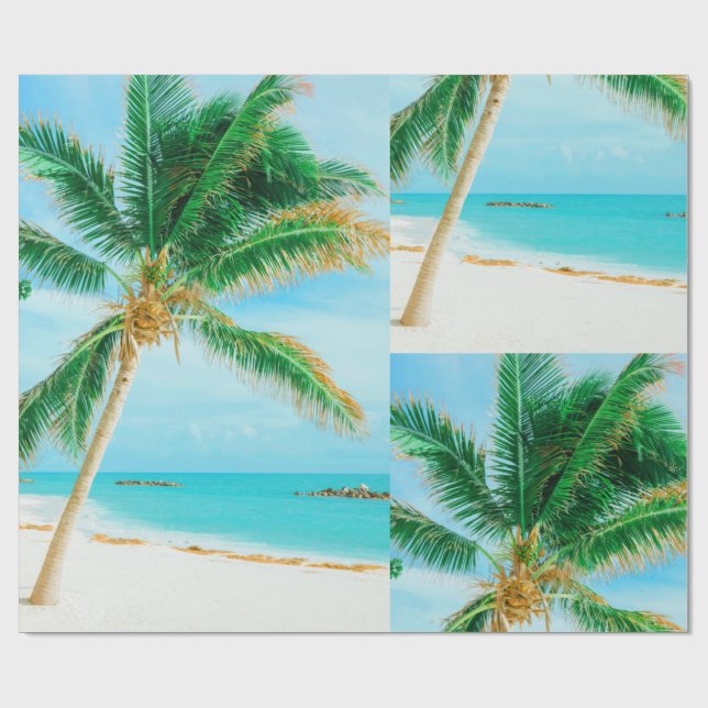 Tropical Caribbean Island Beach Palm Tree Wrapping Paper (Flat)