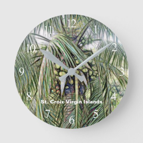 Tropical Caribbean Palm Coconuts Personalize Round Clock
