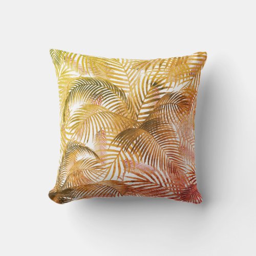 Tropical Caribbean Palm Leaves Watercolor fall Throw Pillow