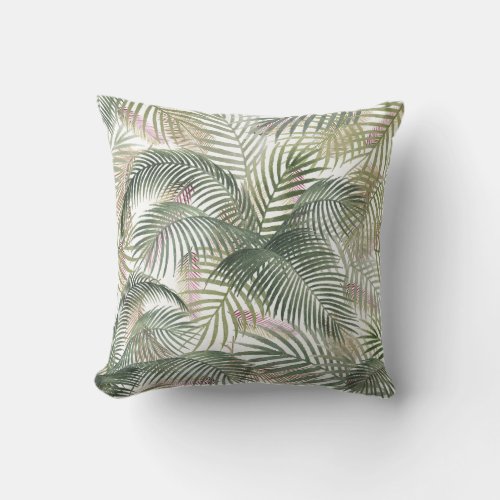 Tropical Caribbean Palm Leaves Watercolor Throw Pillow