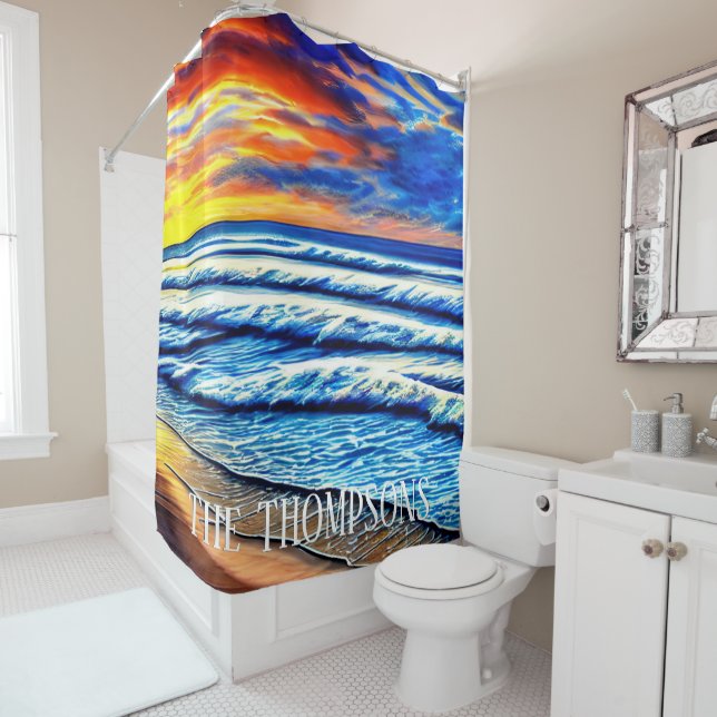 Tropical Caribbean Sunset over Clear Ocean Shower Curtain (In Situ)