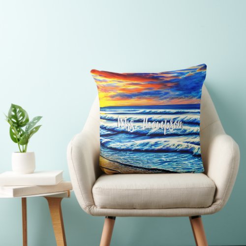 Tropical Caribbean Sunset over Clear Ocean Throw Pillow