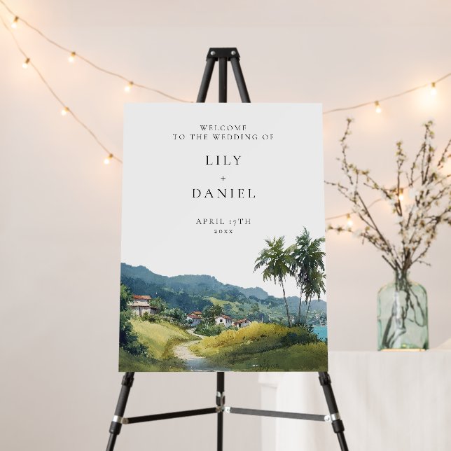Tropical Caribbean Wedding Welcome Sign (In Situ (Stand))