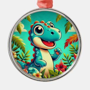 🦖 Tropical Cartoon Dinosaur Metal Holiday Ornamen Ornament