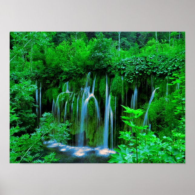 Tropical Cascading Waterfall In The Rainforest Poster (Front)