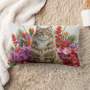Tropical Cat Art Lumbar Pillow Design.