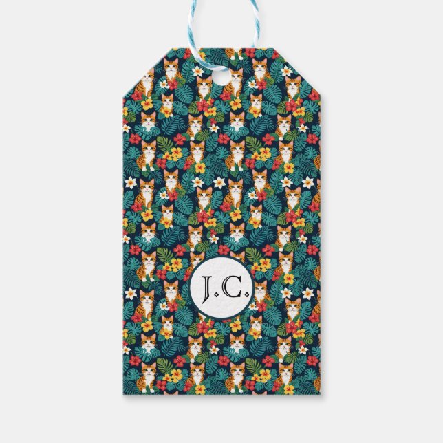 Tropical Cat Gift Tag – Hawaiian Style with Custom (Front)
