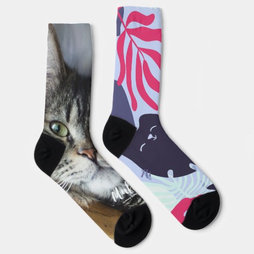 Tropical cat pattern custom pet photo gift socks